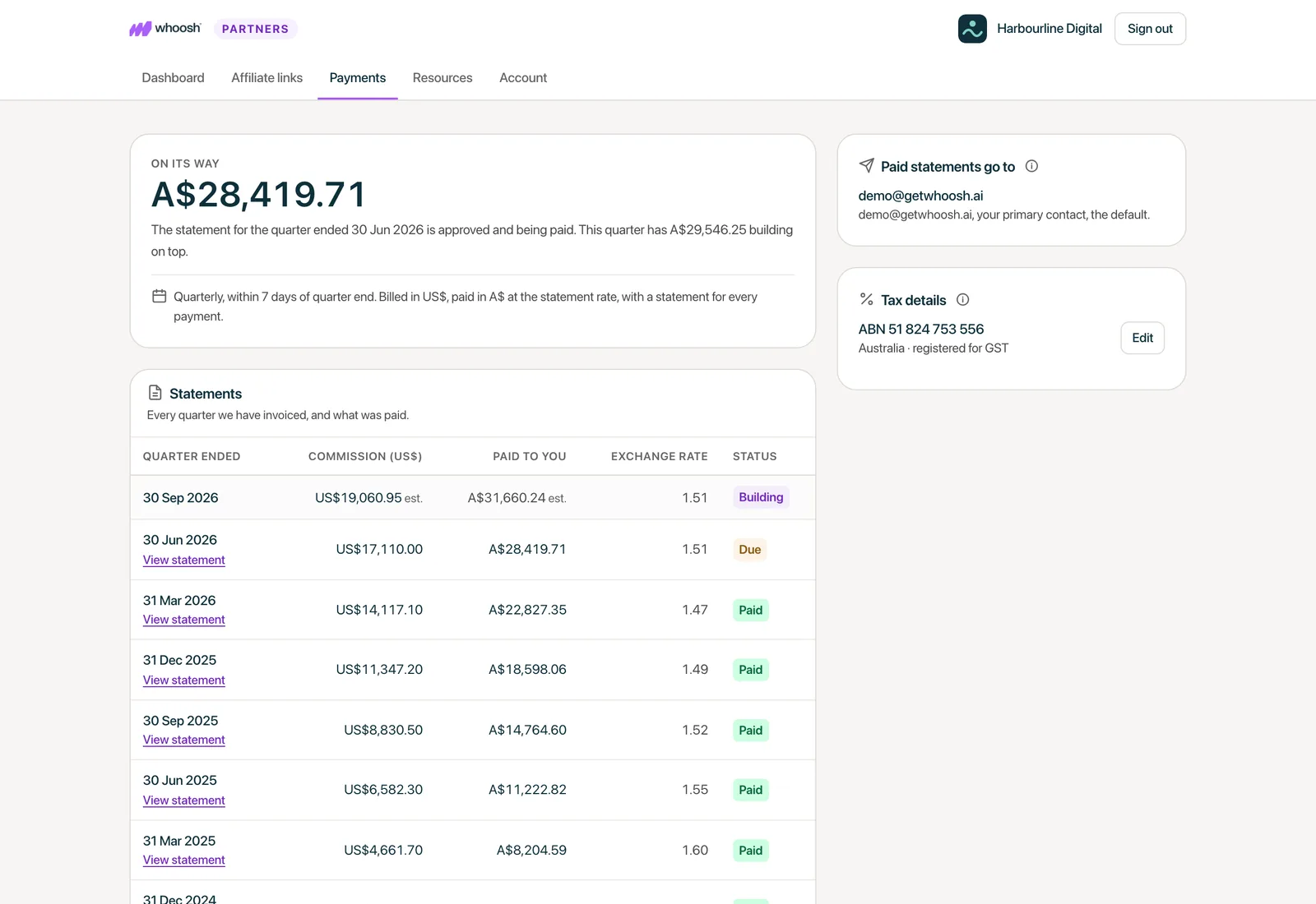 Payments in the partner portal on a laptop